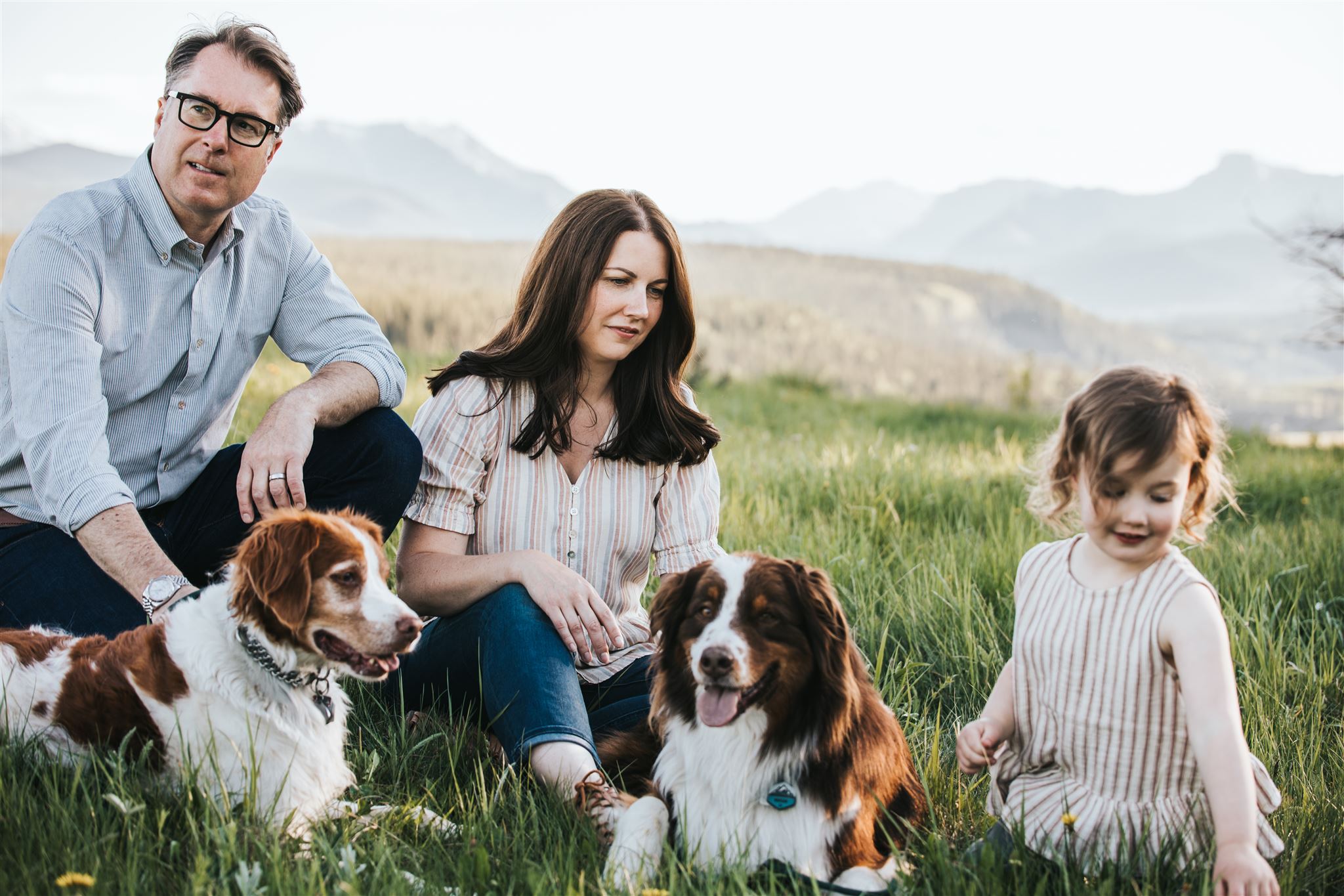 Family with two dogs during family photography session
