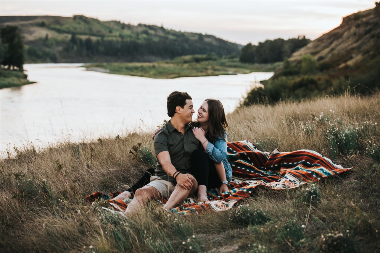 Sunset Engagement Photos on the Bow River