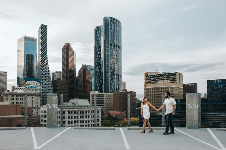 Calgary Rooftop Engagement Session: Stunning Views and Urban Romance