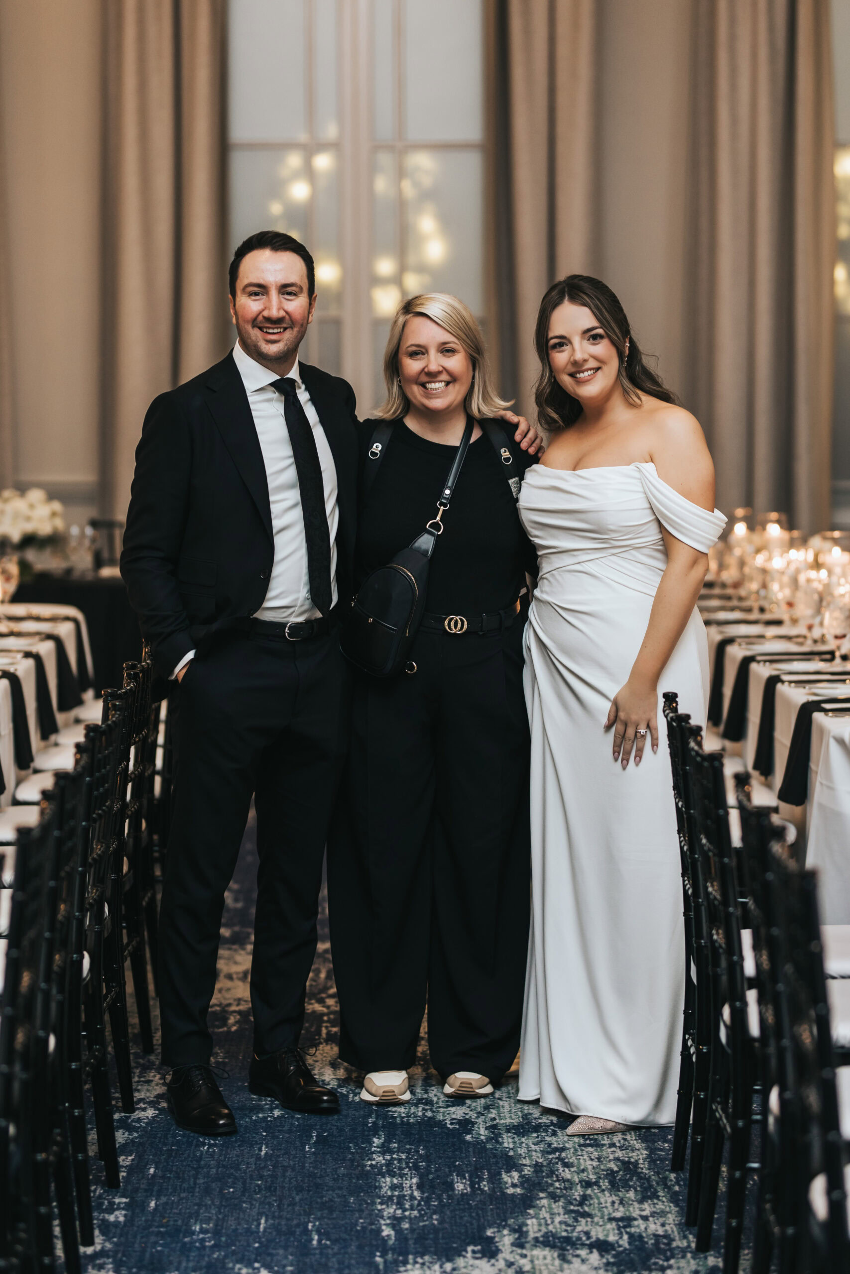 Calgary wedding photographer Sue Moodie Photography with a bride and groom during their November wedding at the Fairmont Palliser Hotel